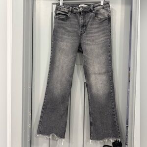 Zara high waist flared cropped leg black jeans - size 8 , raw hemline